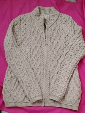 Irish Cable Knit Traditional Zip Cardigan with Front Pockets In Merino Wool